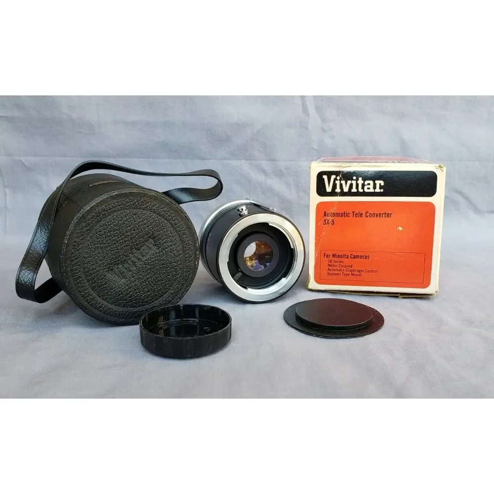 Vintage Vivitar Automatic Tele Converter 3x-5 Minolta Cameras Japan Leather Case